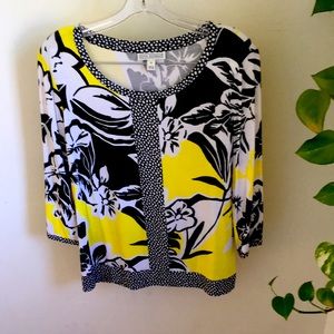Dana Buchman Black, White and Yellow Floral Top